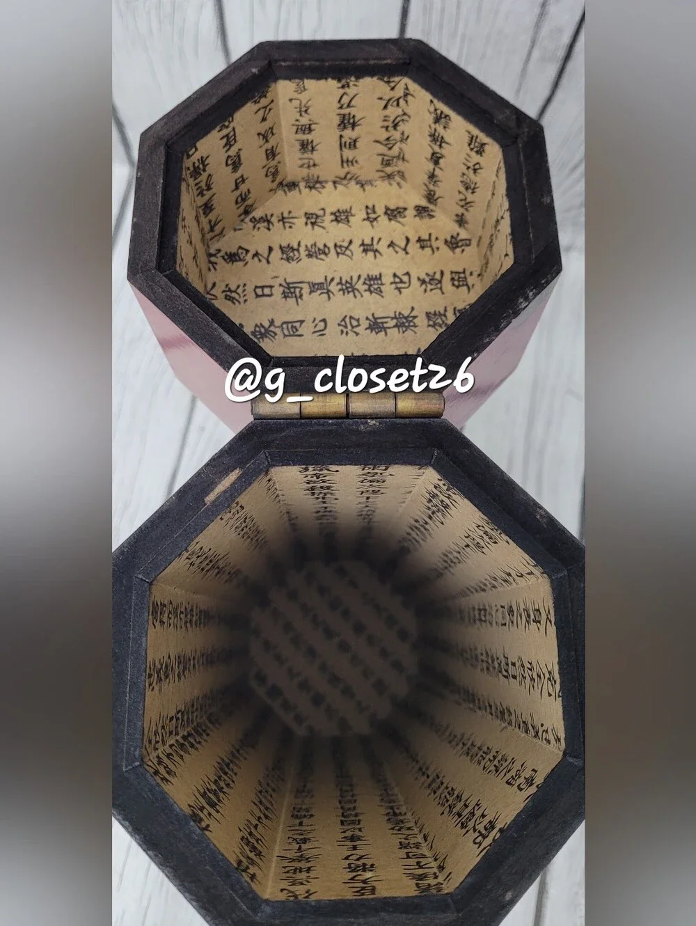 Vintage octagonal Asian Tower Box with Antique Brass Accent